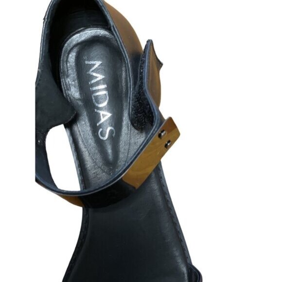 Midas Black‎ Leather Sandals With Silver Metal Ankle Strap Size 39-8 - Picture 7 of 16